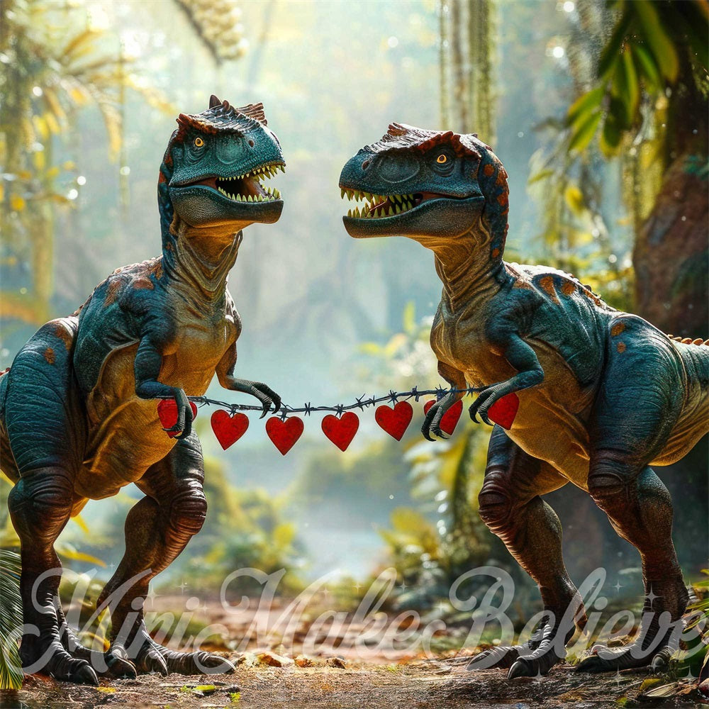 Kate Dinosaure Vélociraptor Saint-Valentin Toile de fond conçue par Mini MakeBelieve - Kate Backdrop FR