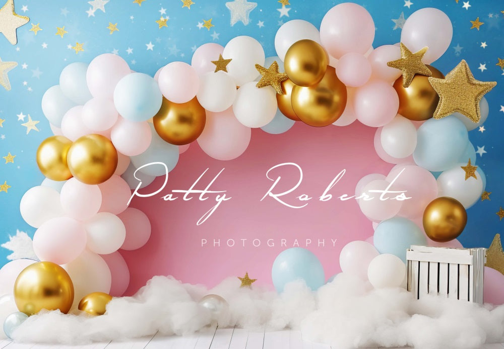 Kate Smash Cake Rose et Bleu Ballons Toile de fond conçue par Patty Robert - Kate Backdrop FR