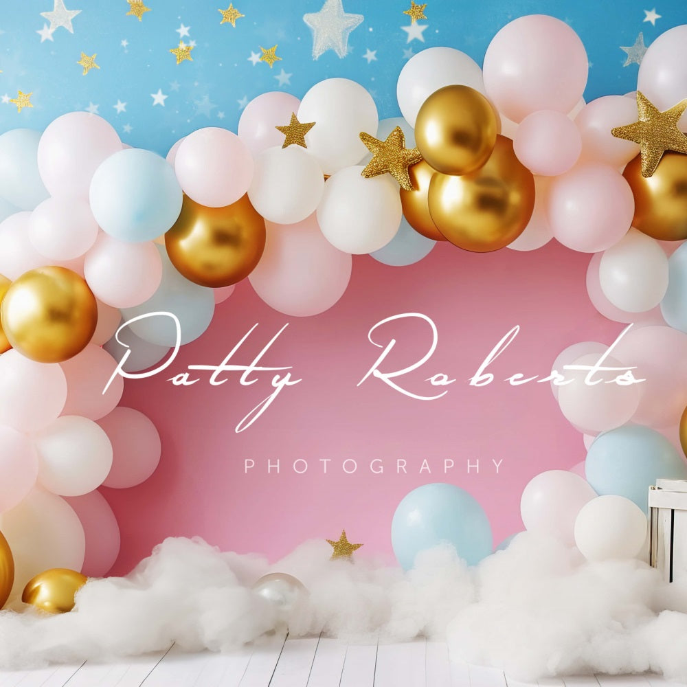 Kate Smash Cake Rose et Bleu Ballons Toile de fond conçue par Patty Robert - Kate Backdrop FR