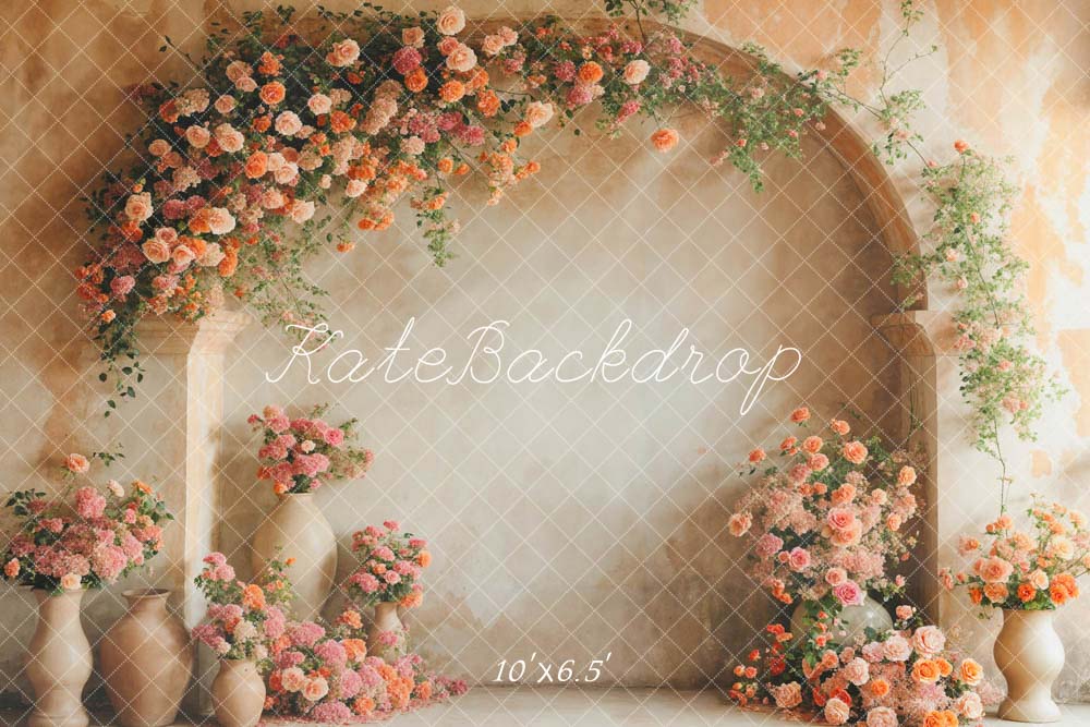 Kate Printemps Fleurs Roses et Oranges Mur en arc Toile de fond conçue par Emetselch - Kate Backdrop FR