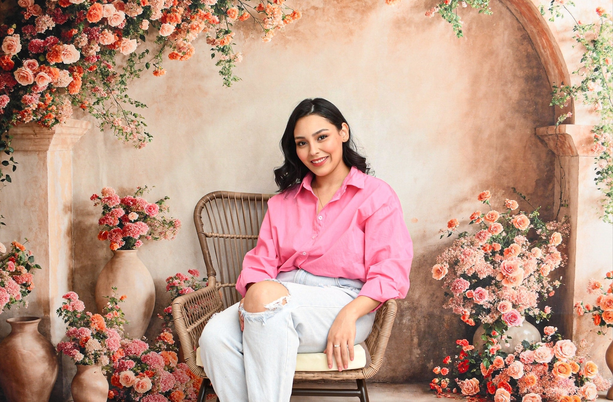 Kate Printemps Fleurs Roses et Oranges Mur en arc Toile de fond conçue par Emetselch - Kate Backdrop FR