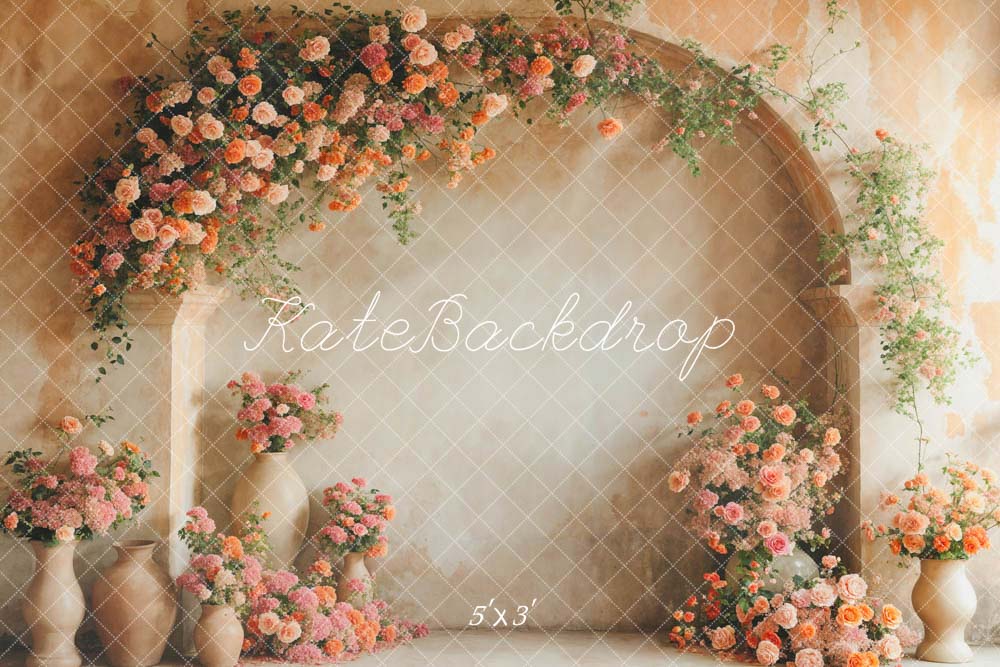 Kate Printemps Fleurs Roses et Oranges Mur en arc Toile de fond conçue par Emetselch - Kate Backdrop FR