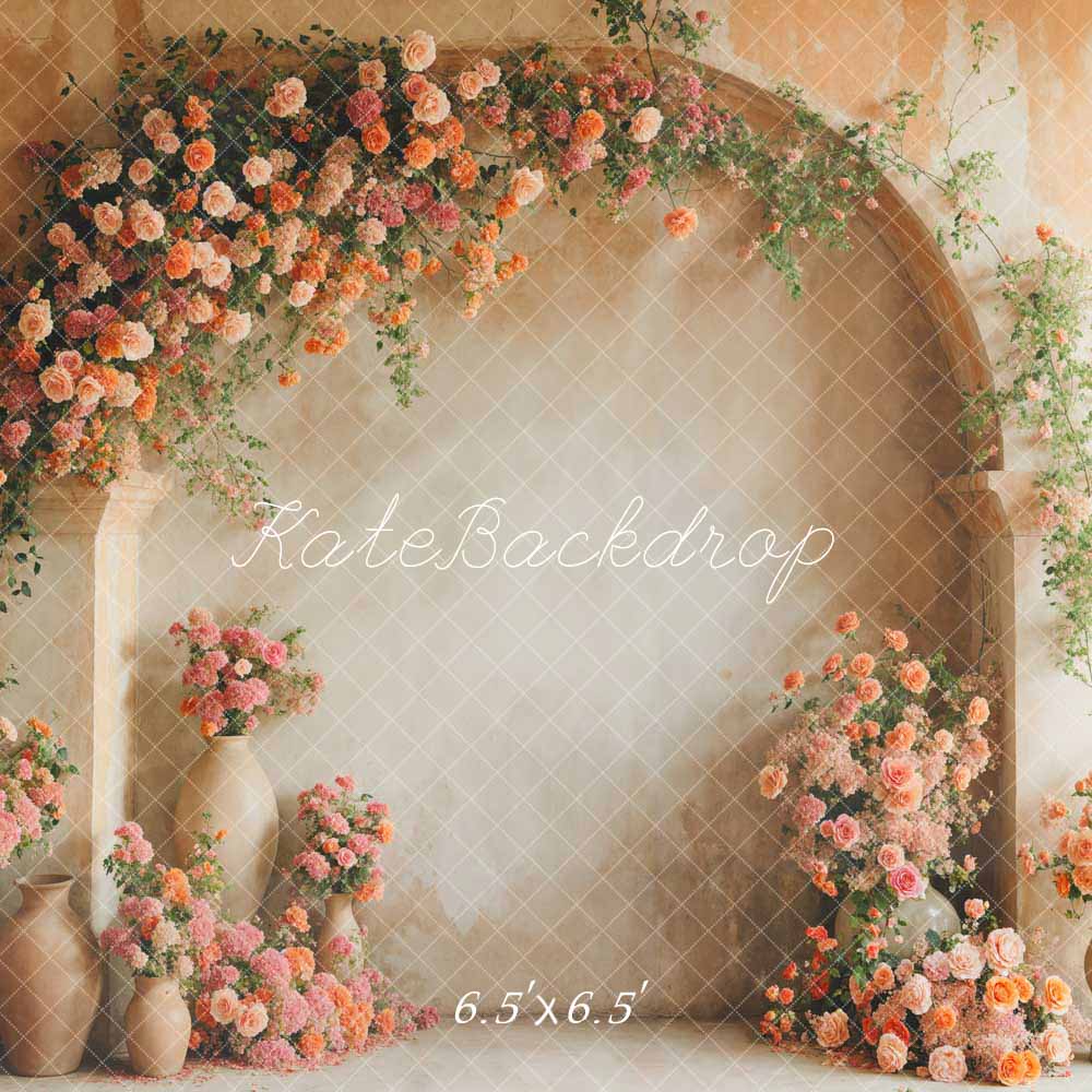 Kate Printemps Fleurs Roses et Oranges Mur en arc Toile de fond conçue par Emetselch - Kate Backdrop FR