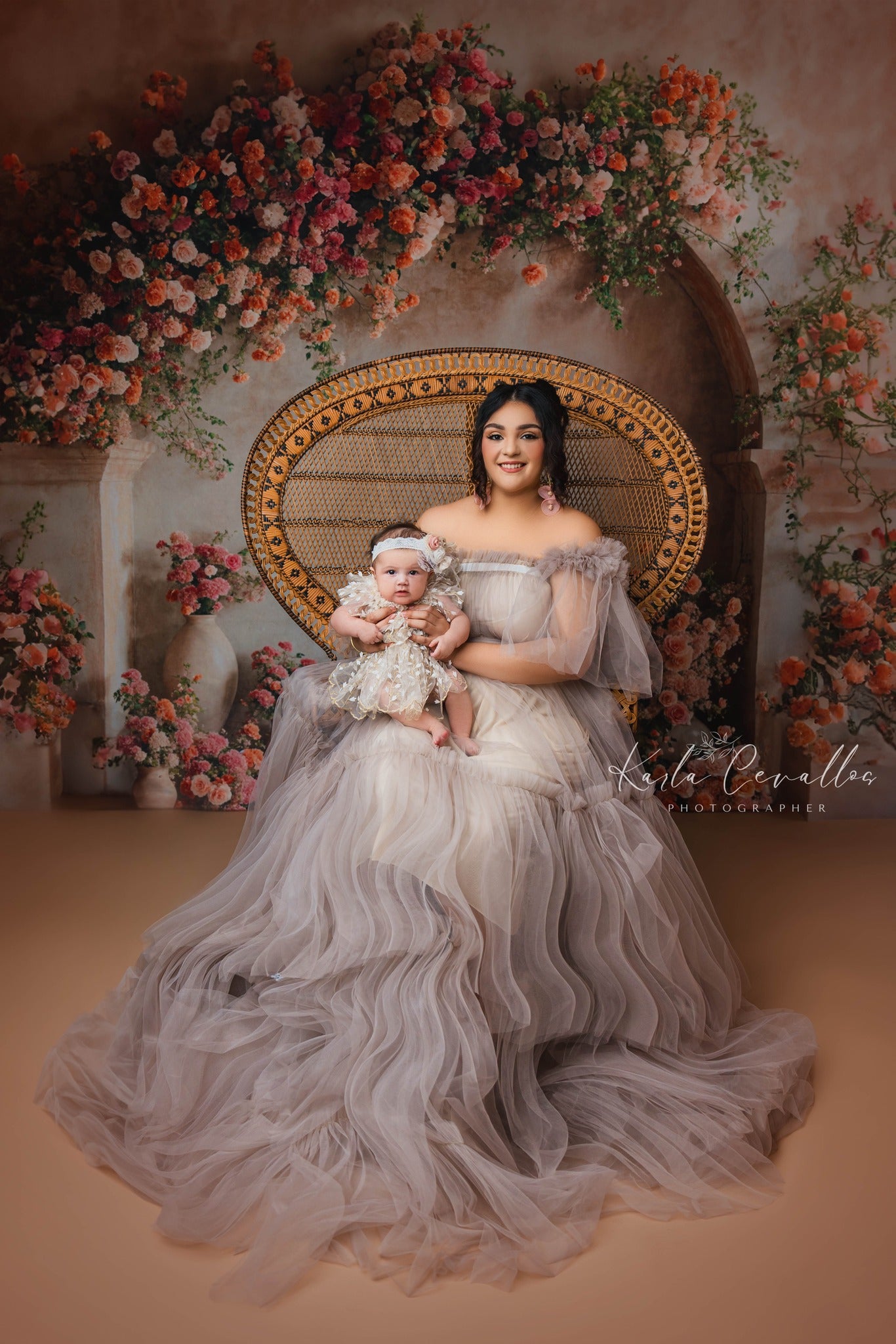 Kate Printemps Fleurs Roses et Oranges Mur en arc Toile de fond conçue par Emetselch - Kate Backdrop FR