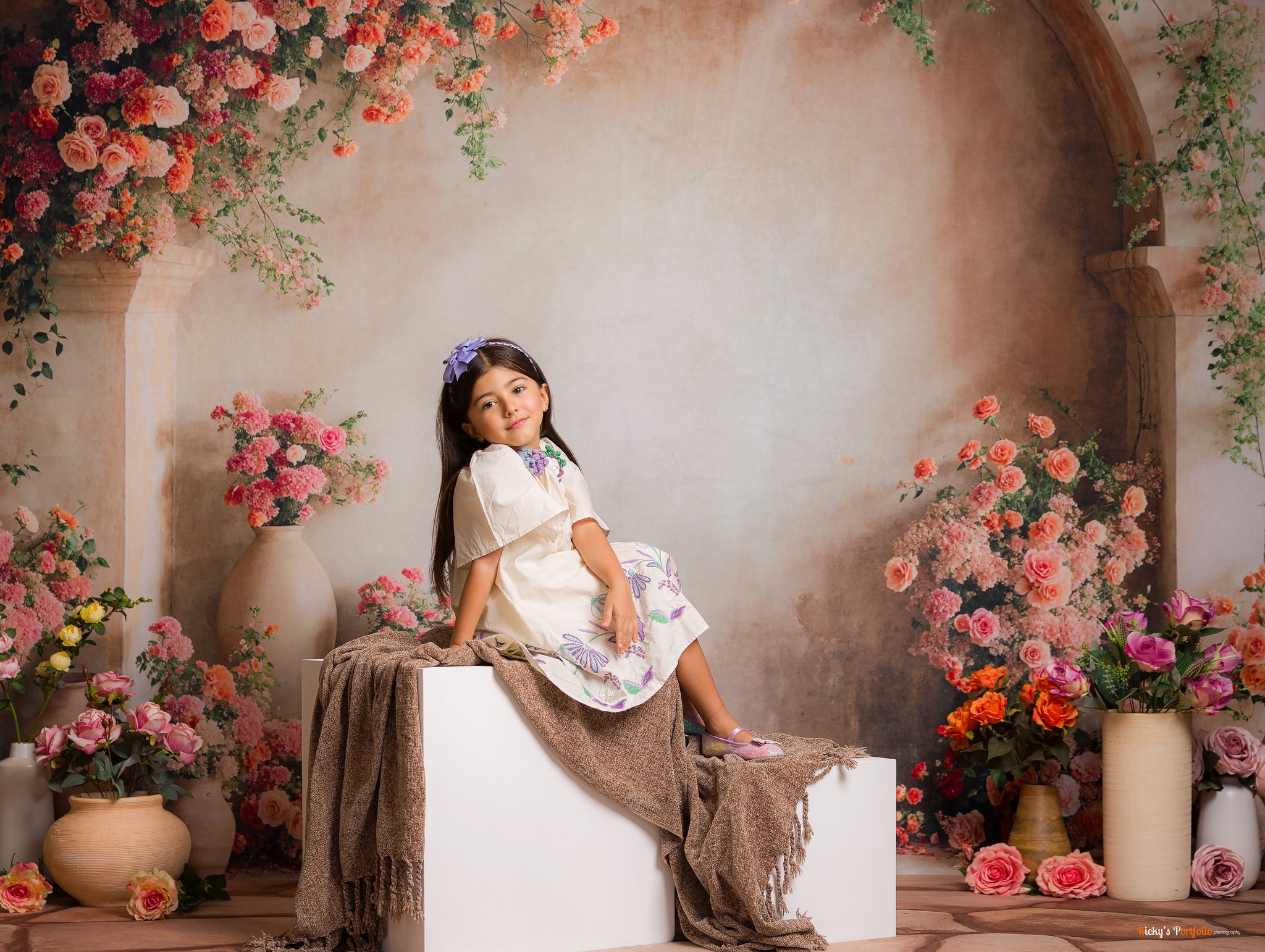Kate Printemps Fleurs Roses et Oranges Mur en arc Toile de fond conçue par Emetselch - Kate Backdrop FR