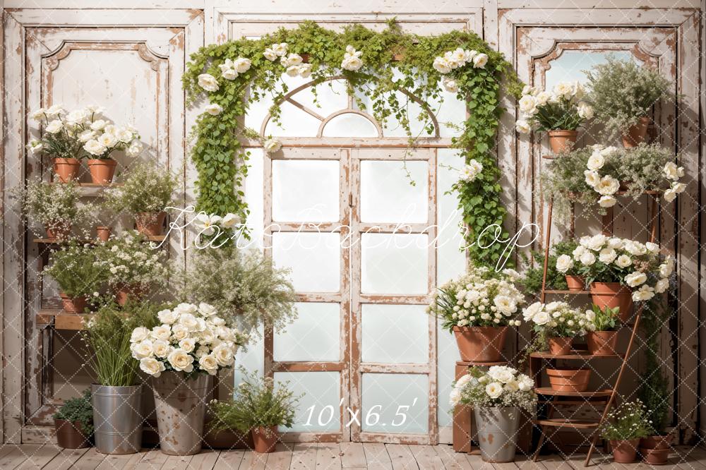 Kate Printemps Fleurs Plantes vertes Porte rétro Toile de fond conçue par Emetselch - Kate Backdrop FR