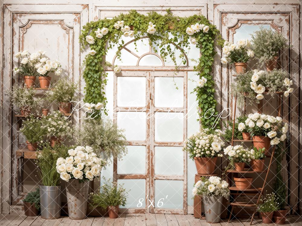 Kate Printemps Fleurs Plantes vertes Porte rétro Toile de fond conçue par Emetselch - Kate Backdrop FR