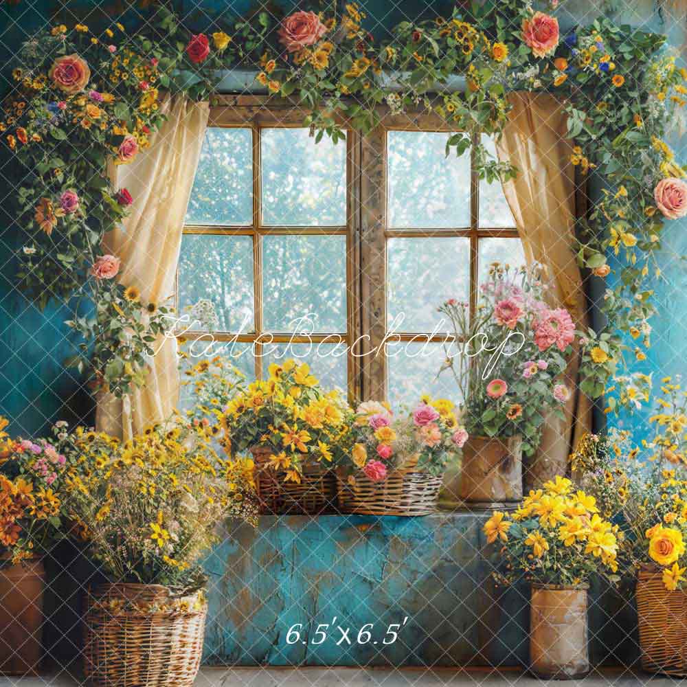 Kate Printemps Fleurs Bleu Chambre Fenêtre Toile de fond conçue par Emetselch - Kate Backdrop FR