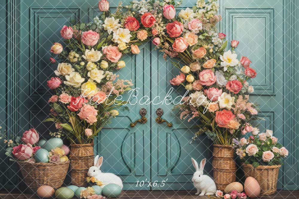 Kate Pâques Lapin Fleurs Bleu Porte Toile de fond conçue par Emetselch - Kate Backdrop FR