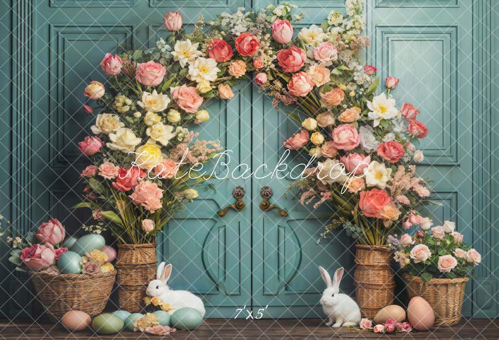 Kate Pâques Lapin Fleurs Bleu Porte Toile de fond conçue par Emetselch - Kate Backdrop FR
