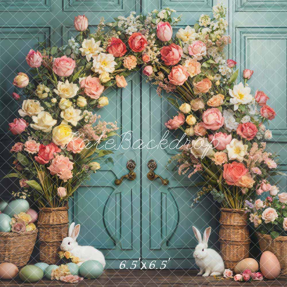 Kate Pâques Lapin Fleurs Bleu Porte Toile de fond conçue par Emetselch - Kate Backdrop FR