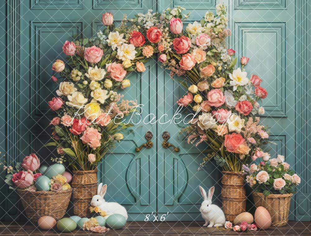 Kate Pâques Lapin Fleurs Bleu Porte Toile de fond conçue par Emetselch - Kate Backdrop FR