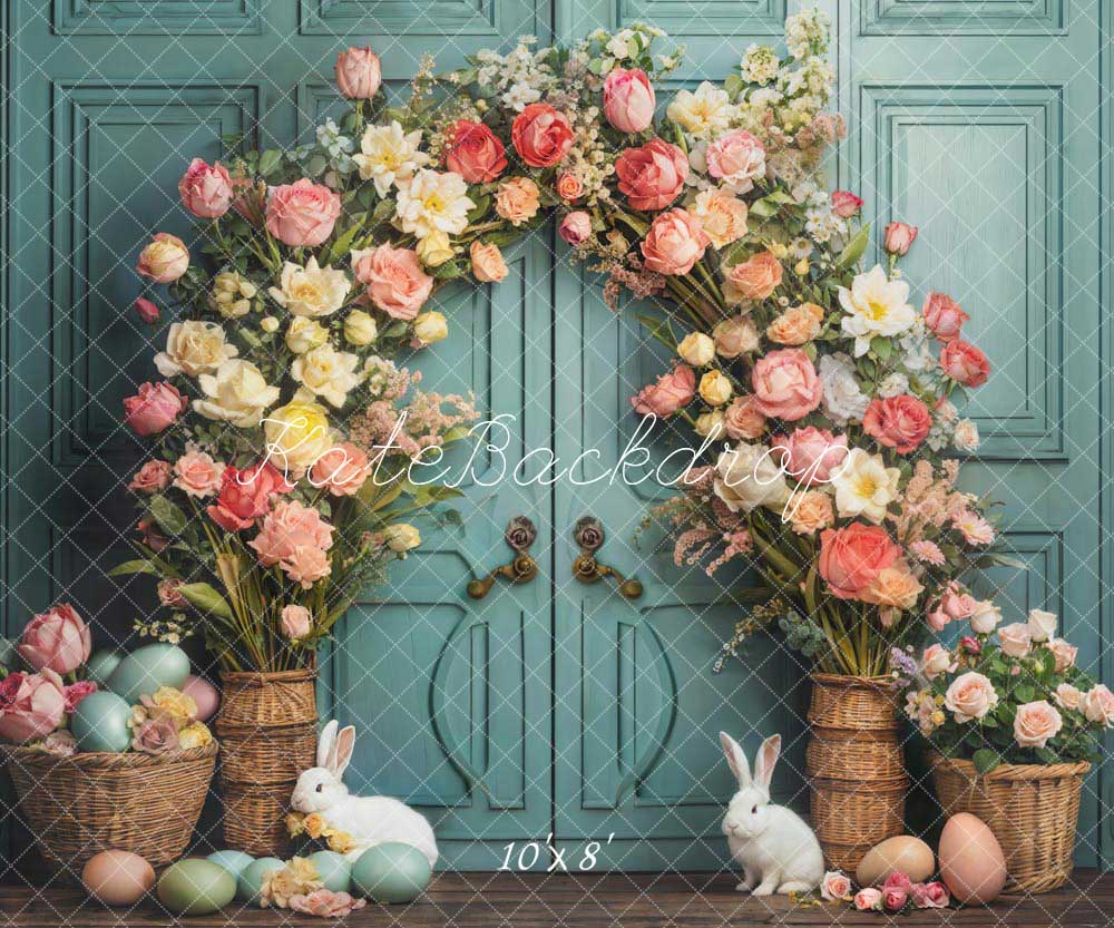 Kate Pâques Lapin Fleurs Bleu Porte Toile de fond conçue par Emetselch - Kate Backdrop FR