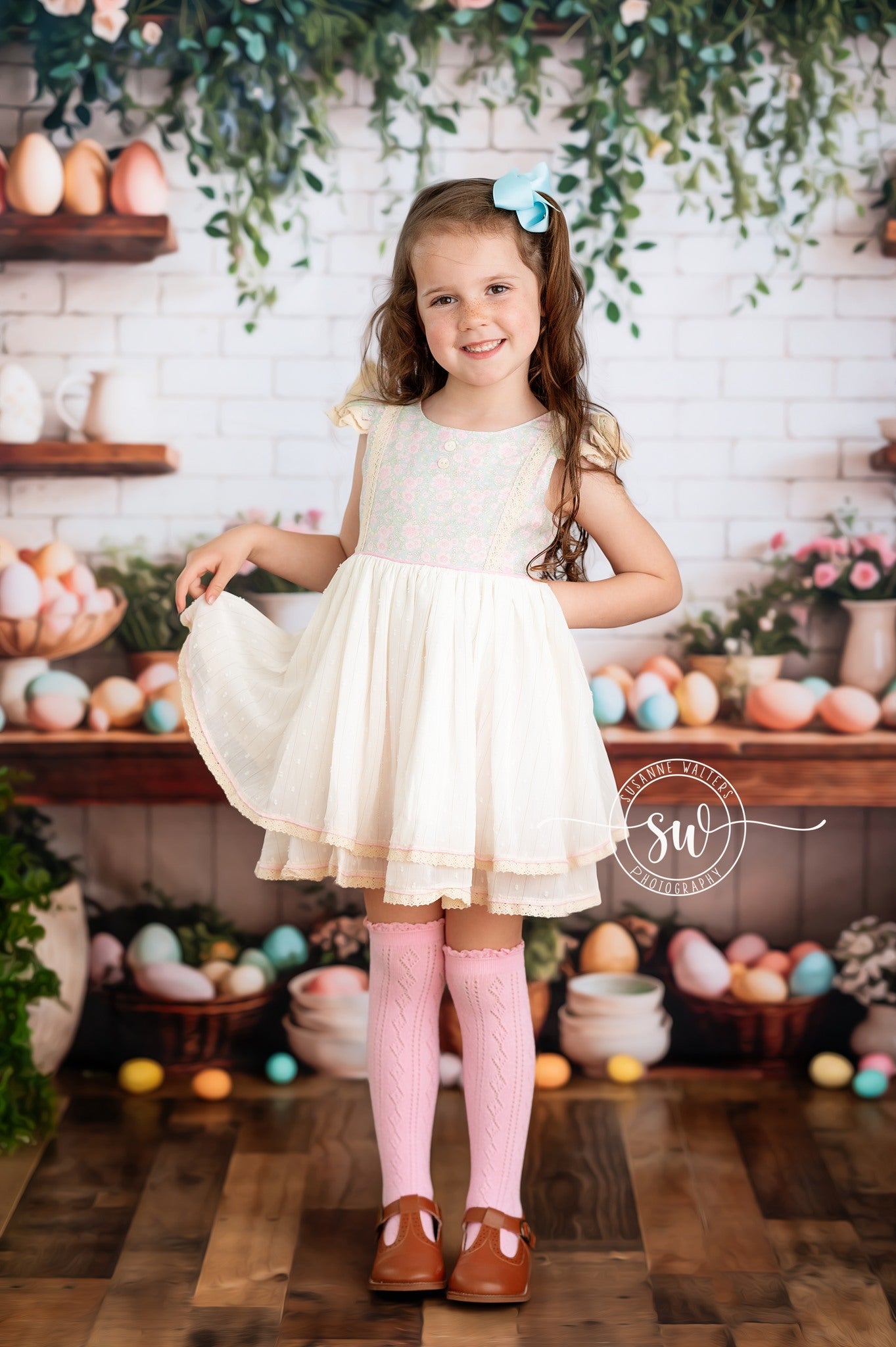 Kate Pâques Œufs Fleurs Cuisine Toile de fond conçue par Emetselch - Kate Backdrop FR