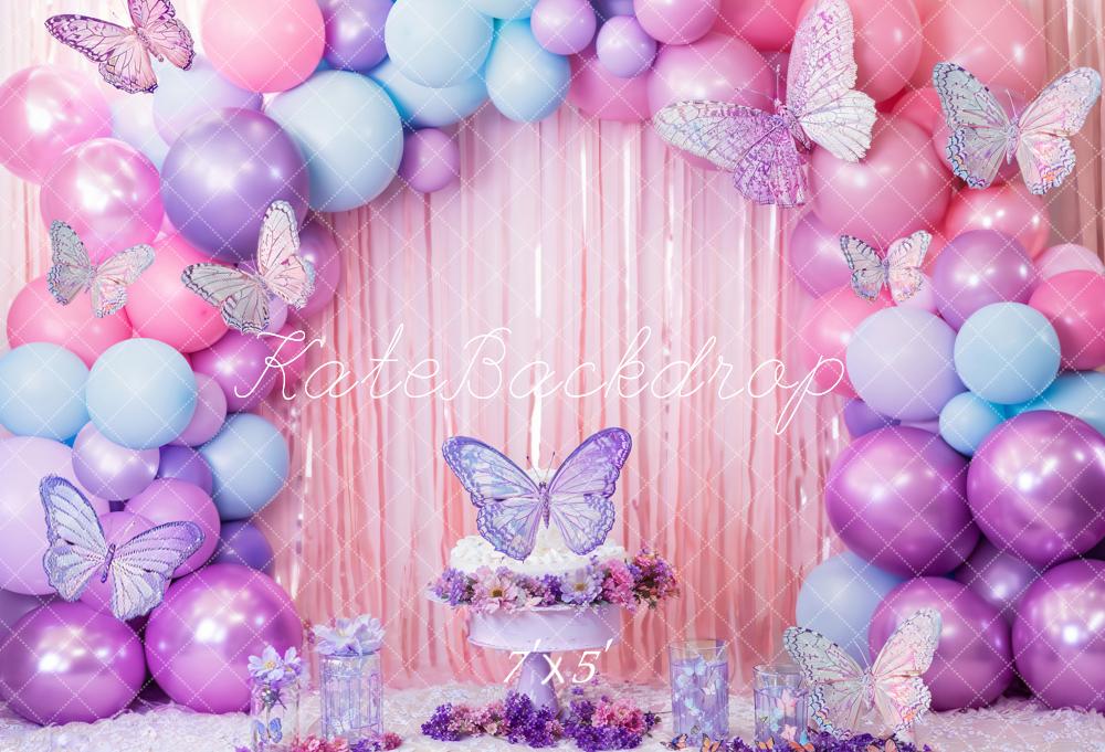 Kate Cake smash Rose Violet Papillon Ballons Toile de fond conçue par Emetselch - Kate Backdrop FR