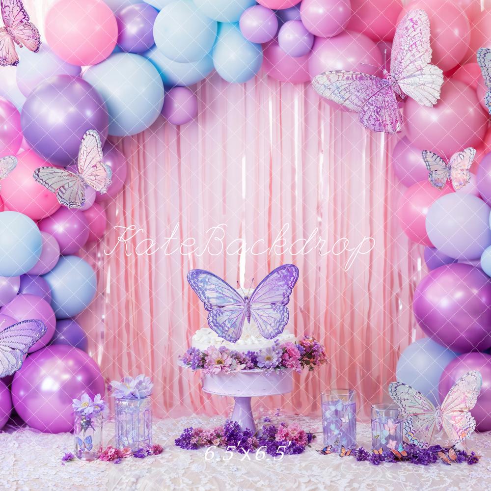 Kate Cake smash Rose Violet Papillon Ballons Toile de fond conçue par Emetselch - Kate Backdrop FR