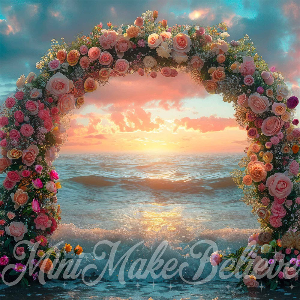 Kate Coucher de Soleil Arche de Fleurs Océan Toile de fond conçue par Mini MakeBelieve - Kate Backdrop FR
