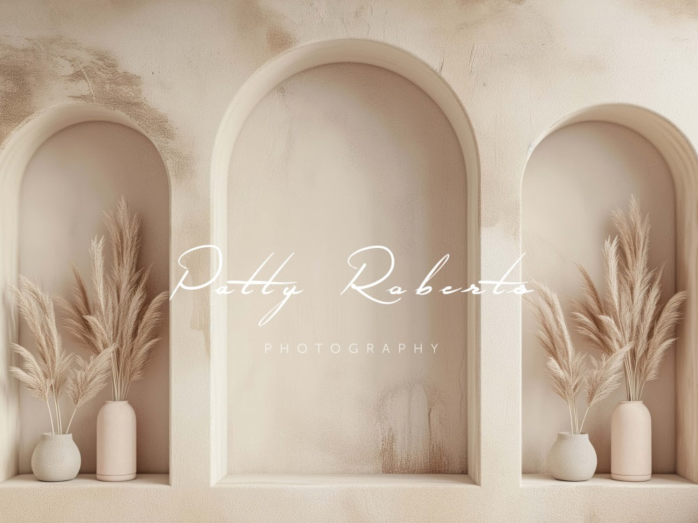 Kate Beige Mur en arc Bohème Toile de fond conçue par Patty Robert