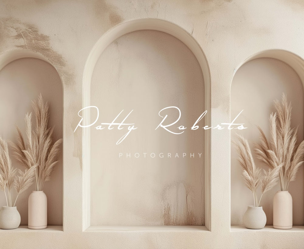 Kate Beige Mur en arc Bohème Toile de fond conçue par Patty Robert