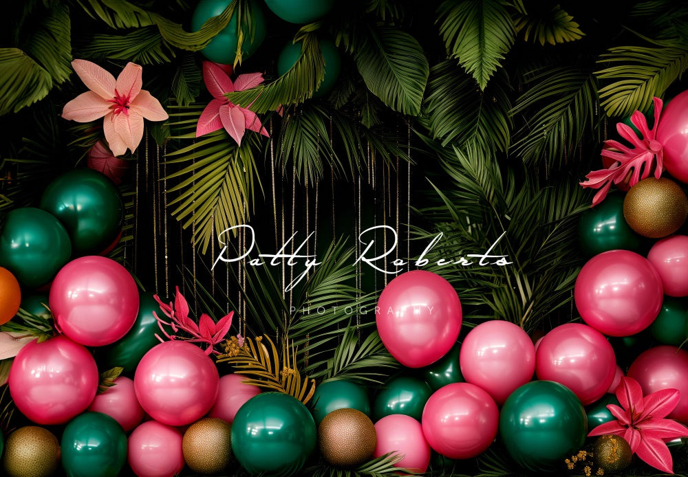 Kate Tropical Ballons Fleurs Plantes Toile de fond conçue par Patty Robert - Kate Backdrop FR