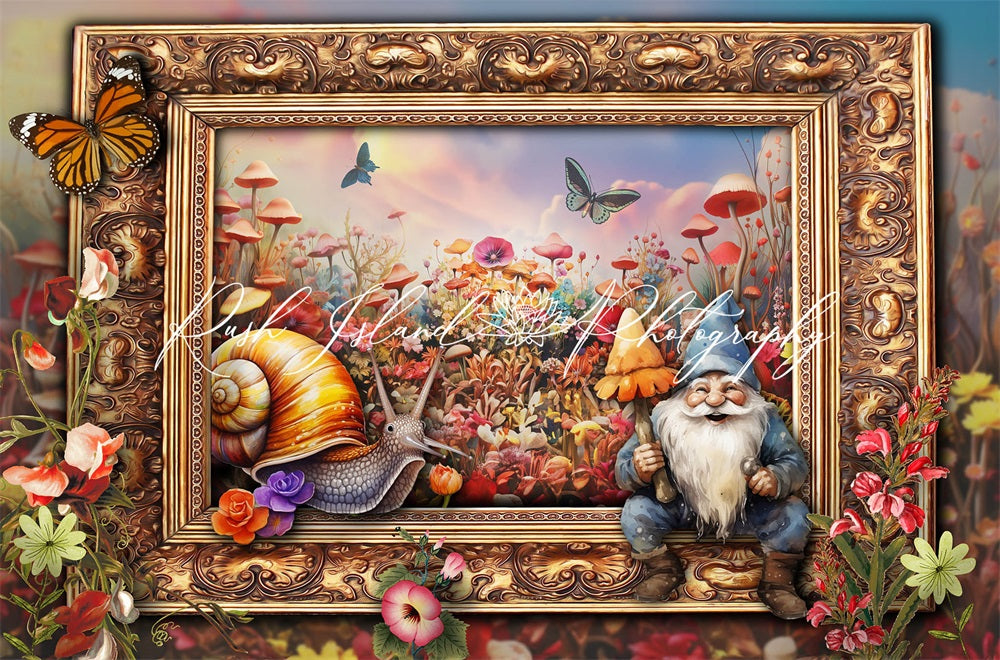 Kate Maison des gnomes Cadre Escargot Toile de fond conçue par Laura Bybee - Kate Backdrop FR