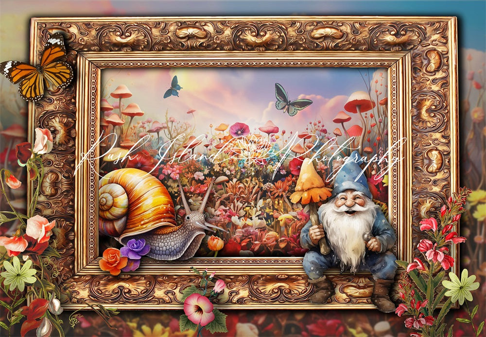 Kate Maison des gnomes Cadre Escargot Toile de fond conçue par Laura Bybee - Kate Backdrop FR