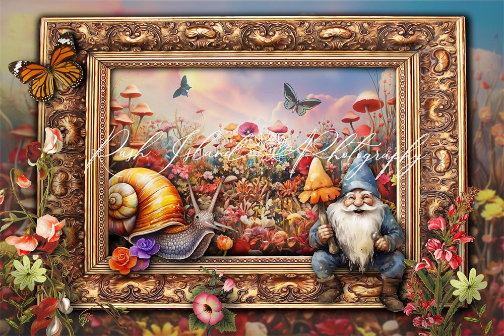 Kate Maison des gnomes Cadre Escargot Toile de fond conçue par Laura Bybee - Kate Backdrop FR