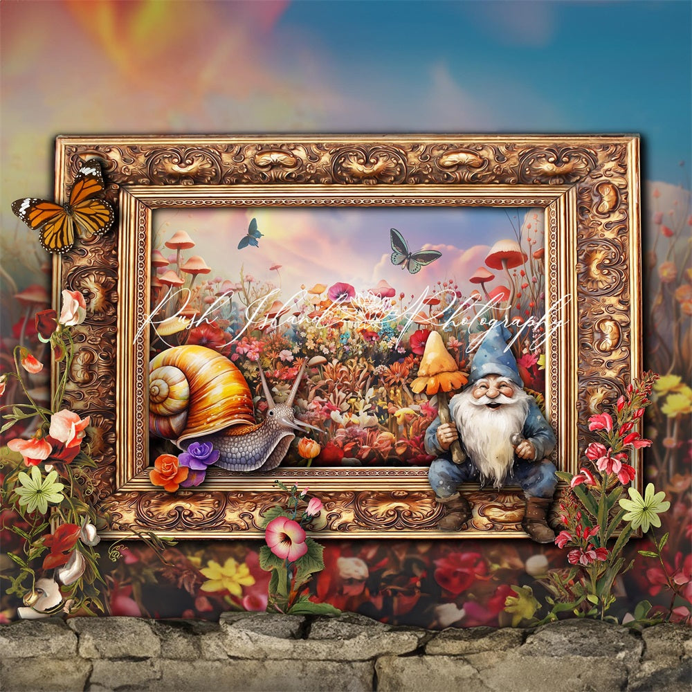 Kate Maison des gnomes Cadre Escargot Toile de fond conçue par Laura Bybee - Kate Backdrop FR