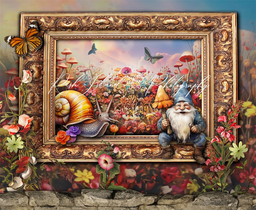 Kate Maison des gnomes Cadre Escargot Toile de fond conçue par Laura Bybee - Kate Backdrop FR