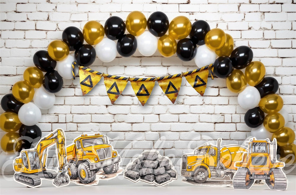 Kate Construction Mur de briques Ballons Toile de fond conçue par Mini MakeBelieve - Kate Backdrop FR