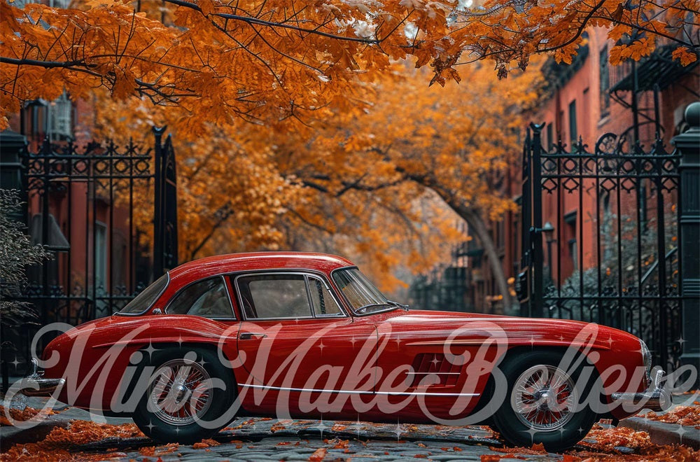 Kate Extérieur Automne Voiture Érable rouge Toile de fond conçue par Mini MakeBelieve - Kate Backdrop FR