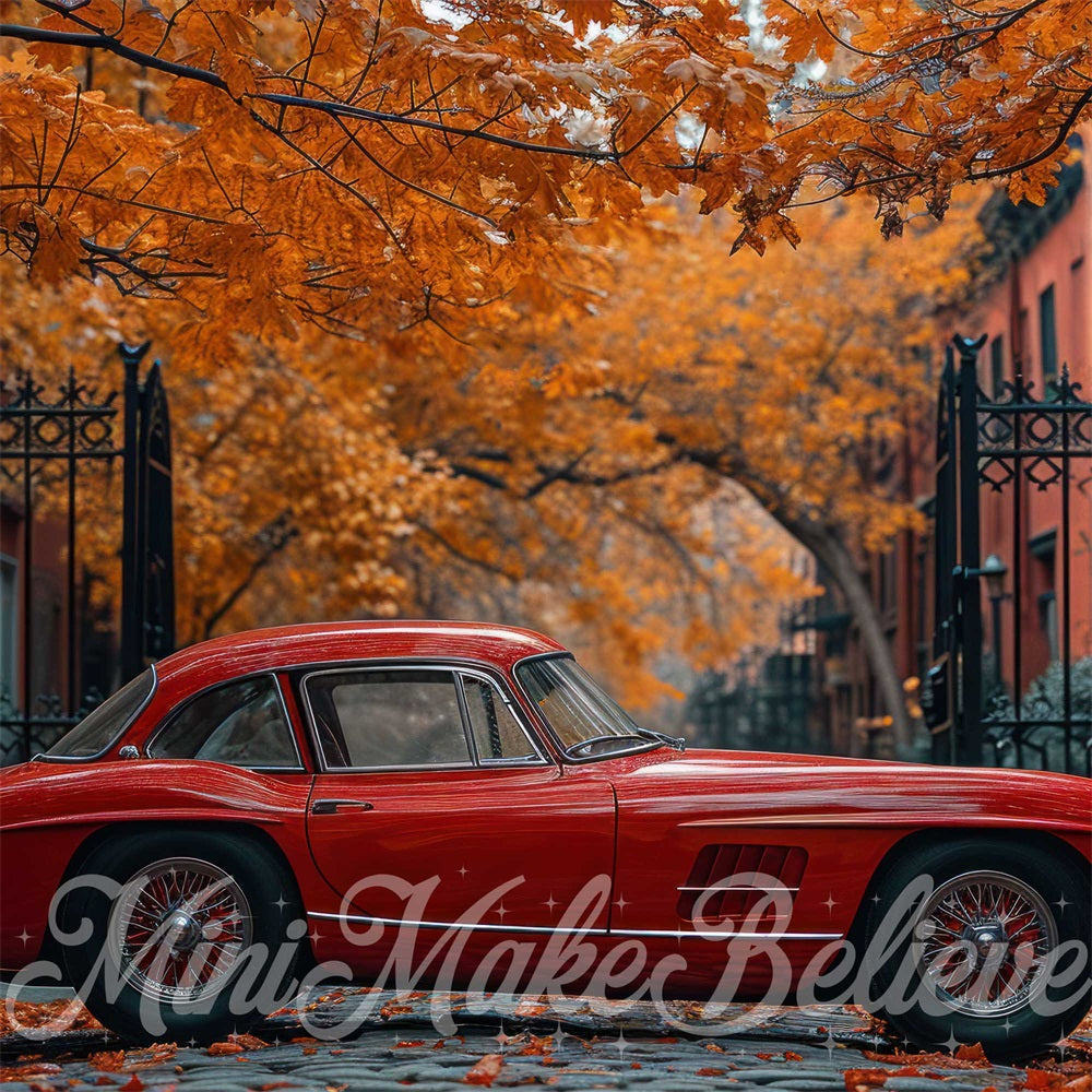Kate Extérieur Automne Voiture Érable rouge Toile de fond conçue par Mini MakeBelieve - Kate Backdrop FR