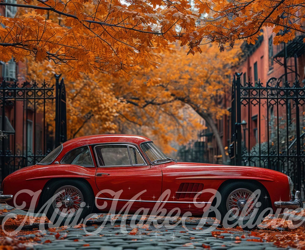 Kate Extérieur Automne Voiture Érable rouge Toile de fond conçue par Mini MakeBelieve - Kate Backdrop FR