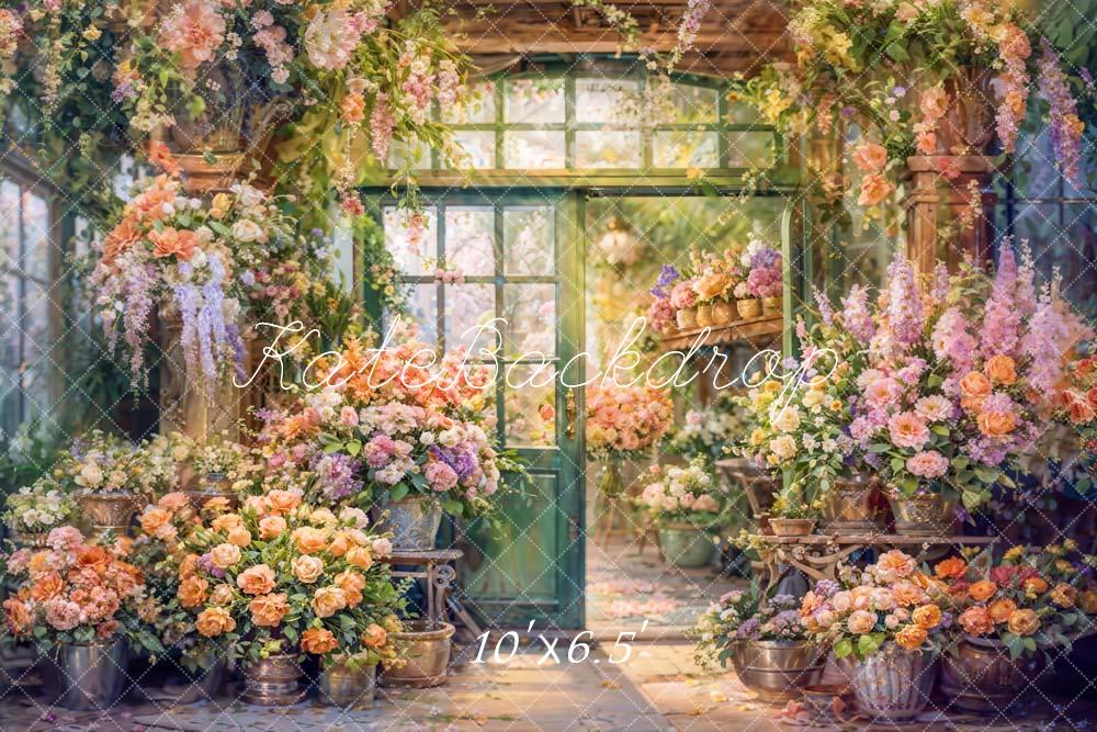 Kate Printemps Fleurs colorées Plantes Vertes Porte Toile de fond conçue par GQ - Kate Backdrop FR