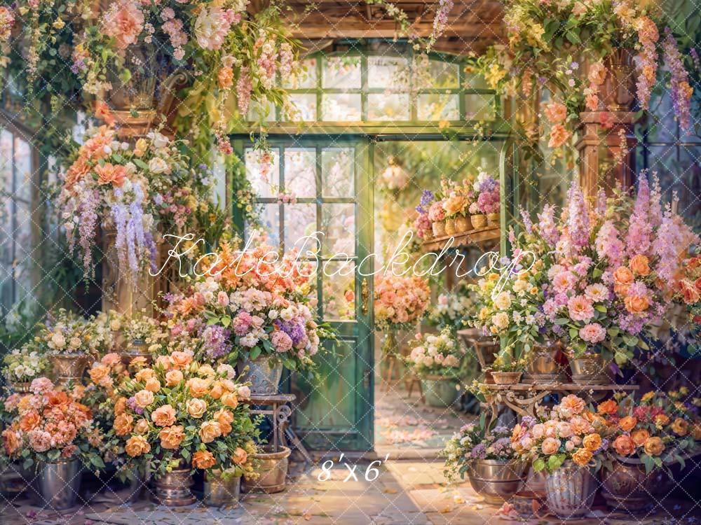 Kate Printemps Fleurs colorées Plantes Vertes Porte Toile de fond conçue par GQ - Kate Backdrop FR