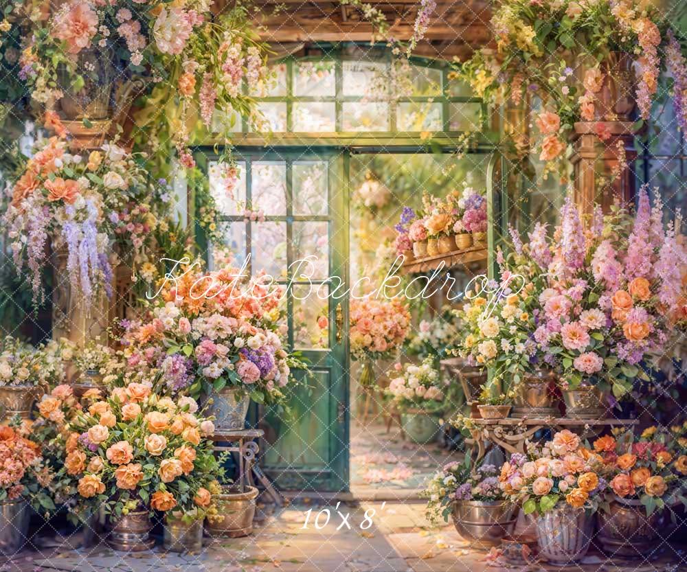 Kate Printemps Fleurs colorées Plantes Vertes Porte Toile de fond conçue par GQ - Kate Backdrop FR