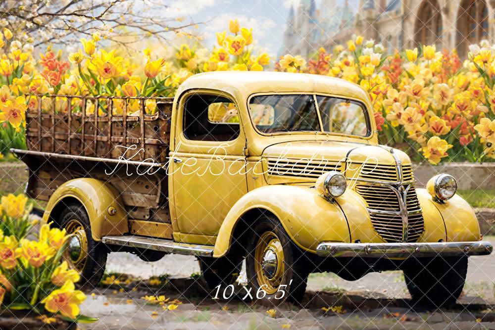 Kate Été Printemps Jaune Fleurs Camion Toile de fond conçue par Emetselch - Kate Backdrop FR