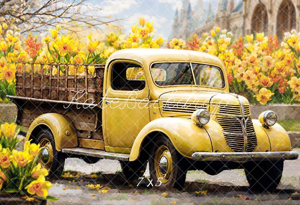 Kate Été Printemps Jaune Fleurs Camion Toile de fond conçue par Emetselch - Kate Backdrop FR