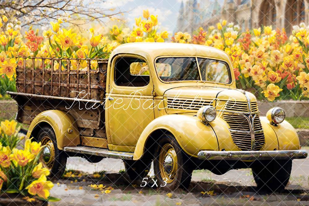 Kate Été Printemps Jaune Fleurs Camion Toile de fond conçue par Emetselch - Kate Backdrop FR