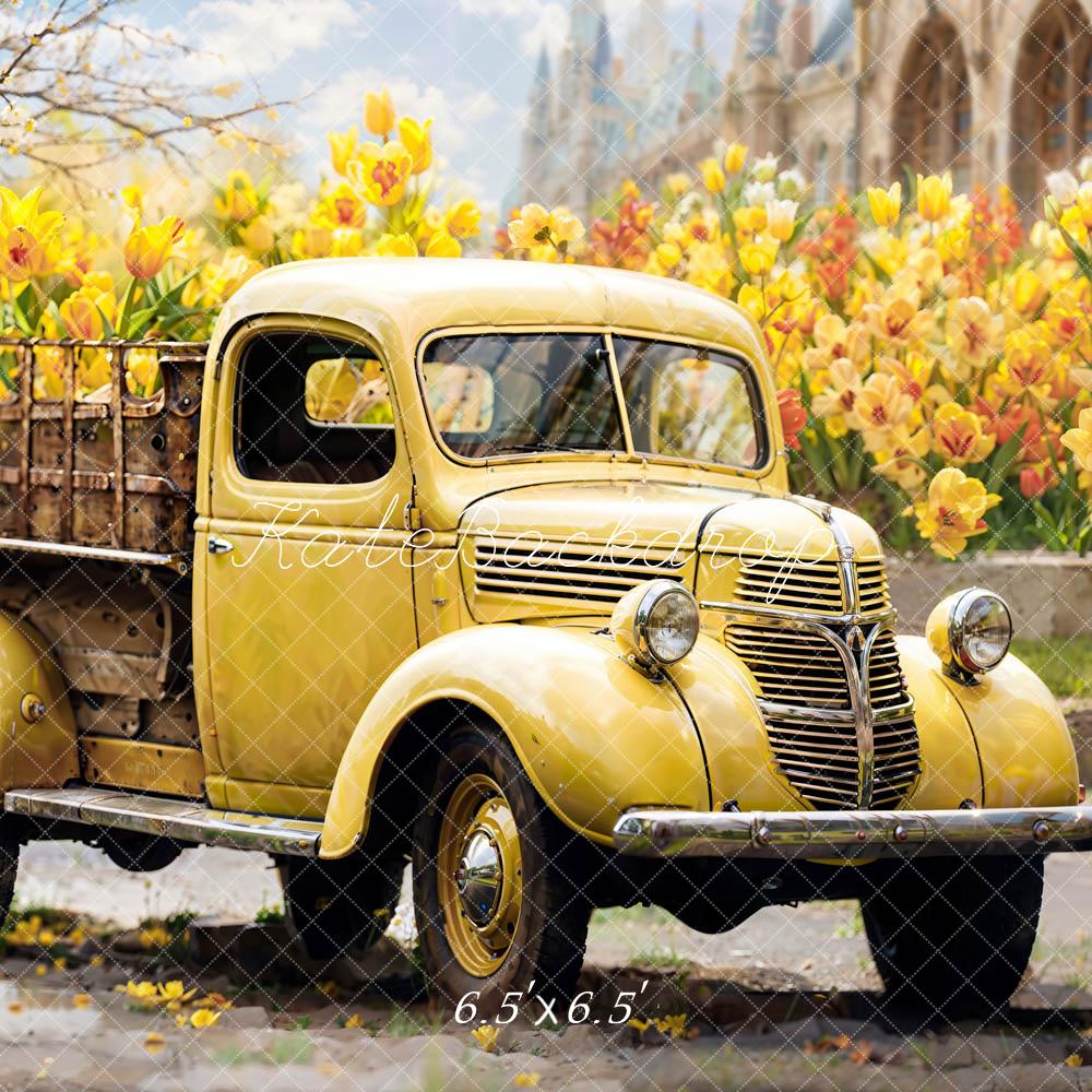 Kate Été Printemps Jaune Fleurs Camion Toile de fond conçue par Emetselch - Kate Backdrop FR
