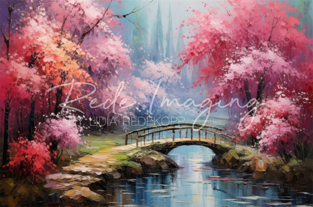 Kate Pont sur le Ruisseau Arbres Rose Toile de fond conçue par Lidia Redekopp - Kate Backdrop FR