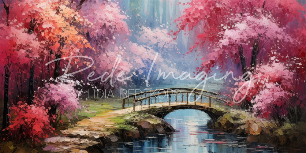 Kate Pont sur le Ruisseau Arbres Rose Toile de fond conçue par Lidia Redekopp - Kate Backdrop FR