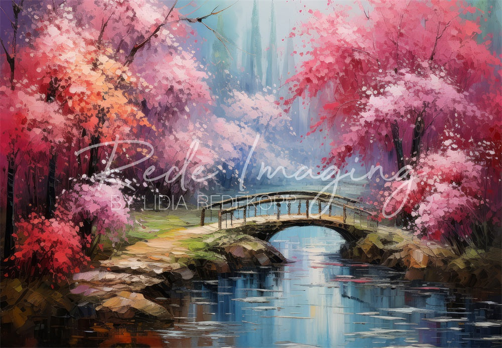 Kate Pont sur le Ruisseau Arbres Rose Toile de fond conçue par Lidia Redekopp - Kate Backdrop FR