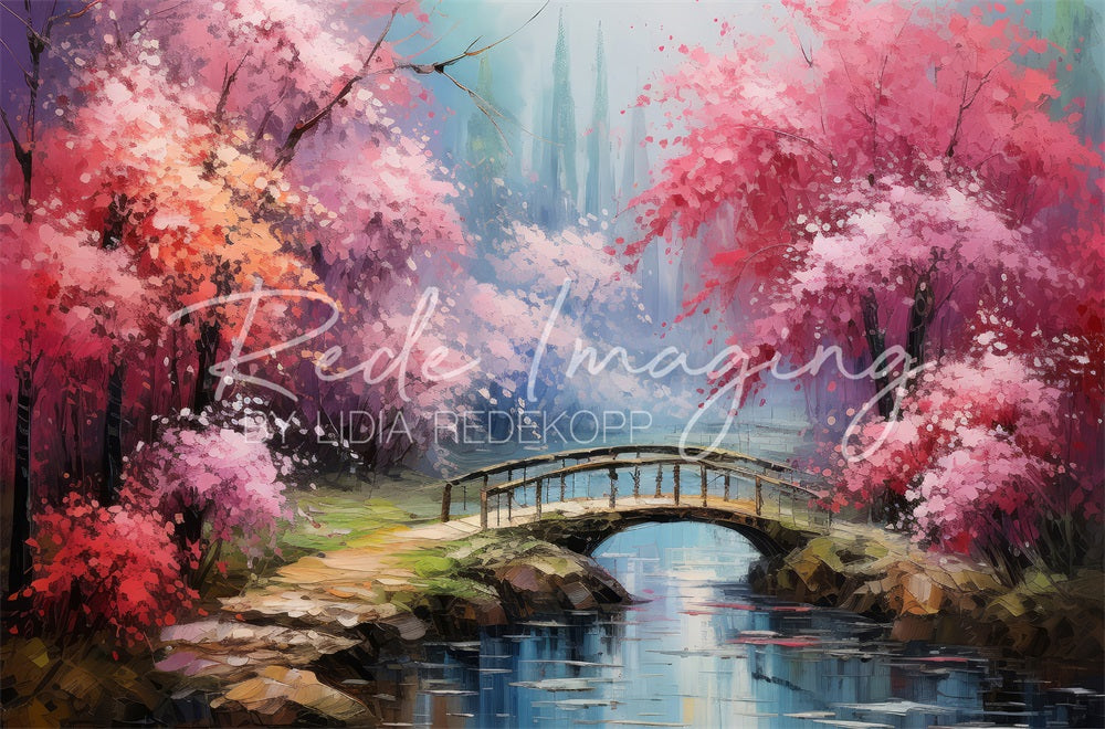 Kate Pont sur le Ruisseau Arbres Rose Toile de fond conçue par Lidia Redekopp - Kate Backdrop FR