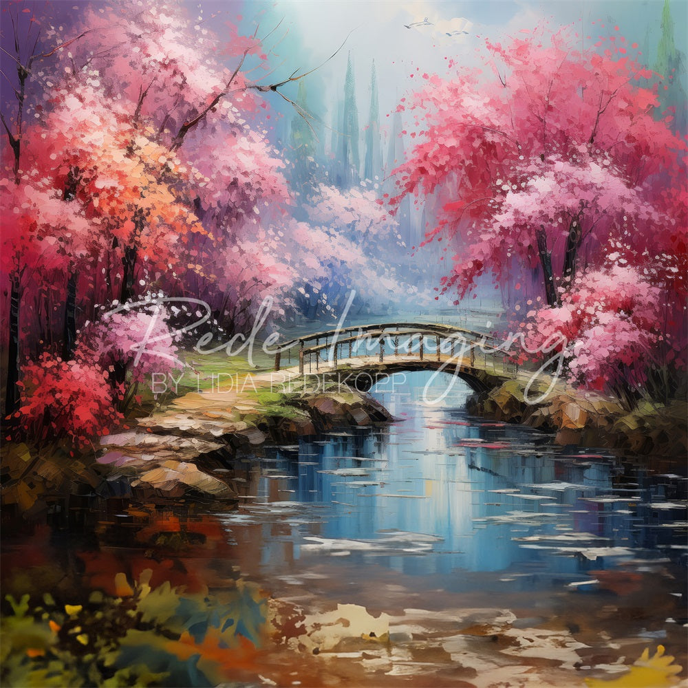 Kate Pont sur le Ruisseau Arbres Rose Toile de fond conçue par Lidia Redekopp - Kate Backdrop FR