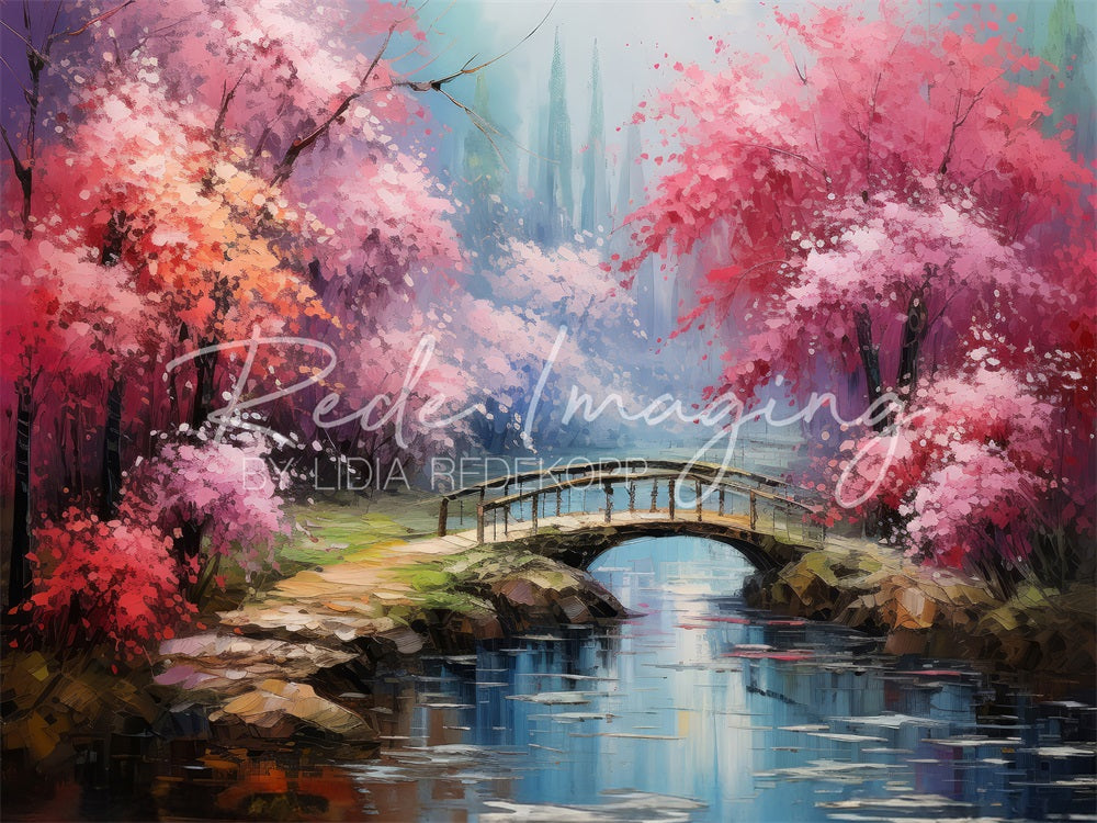 Kate Pont sur le Ruisseau Arbres Rose Toile de fond conçue par Lidia Redekopp - Kate Backdrop FR