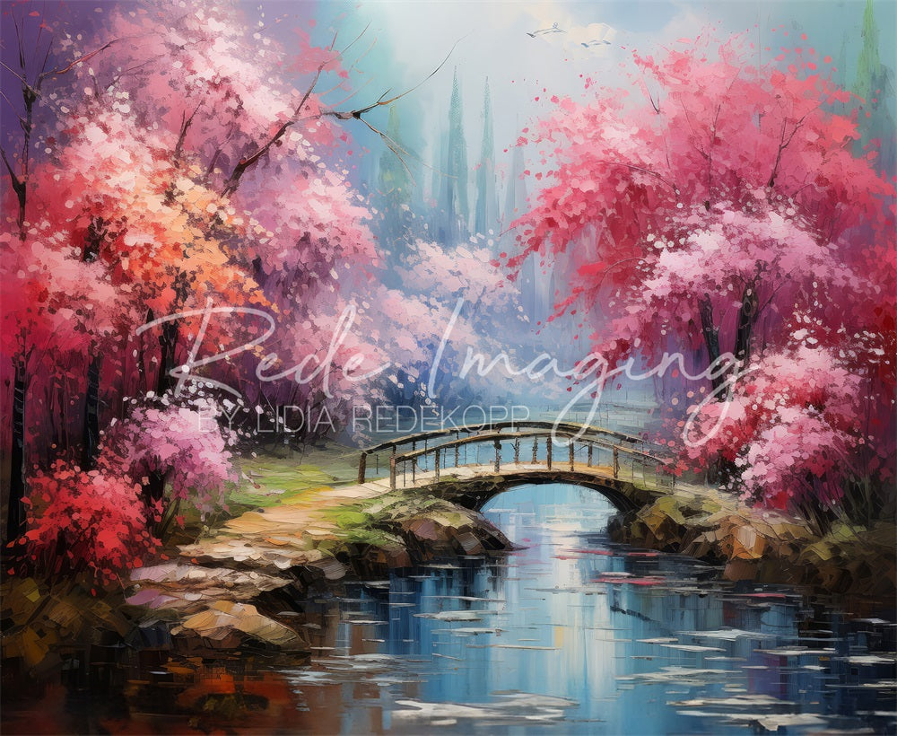 Kate Pont sur le Ruisseau Arbres Rose Toile de fond conçue par Lidia Redekopp - Kate Backdrop FR