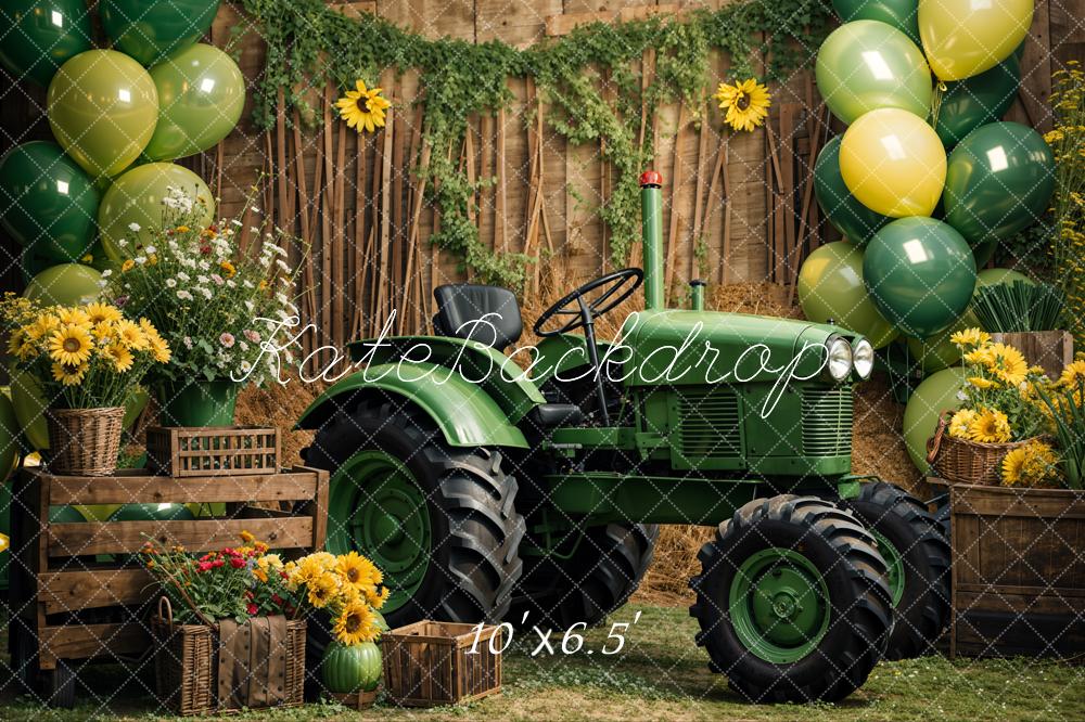 Kate Été Tournesols Vert Ballon Tracteur Toile de fond conçue par Emetselch - Kate Backdrop FR