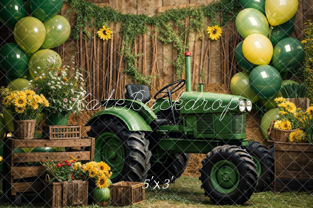 Kate Été Tournesols Vert Ballon Tracteur Toile de fond conçue par Emetselch - Kate Backdrop FR