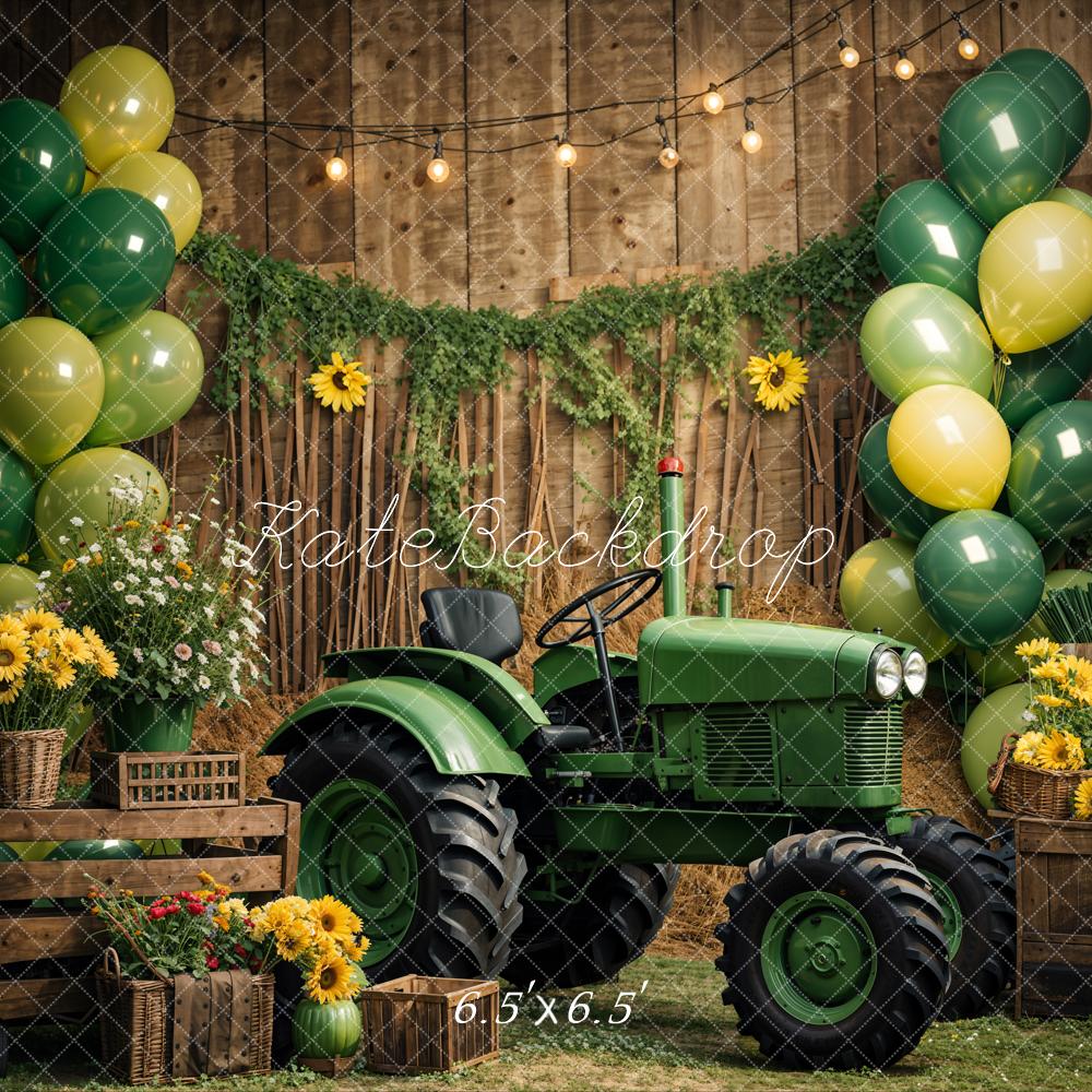 Kate Été Tournesols Vert Ballon Tracteur Toile de fond conçue par Emetselch - Kate Backdrop FR